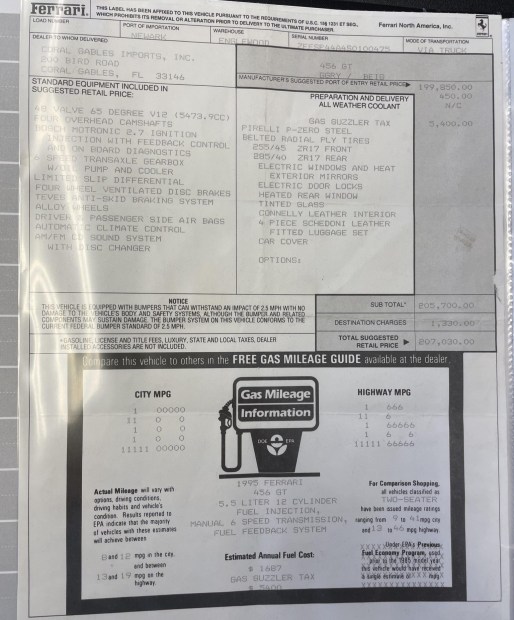 3,100-Mile 1995 Ferrari 456 GT 6-Speed