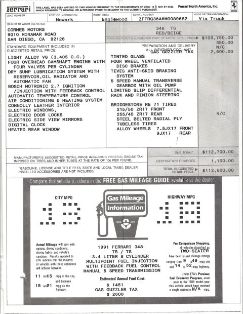 15k-Mile 1991 Ferrari 348 TS