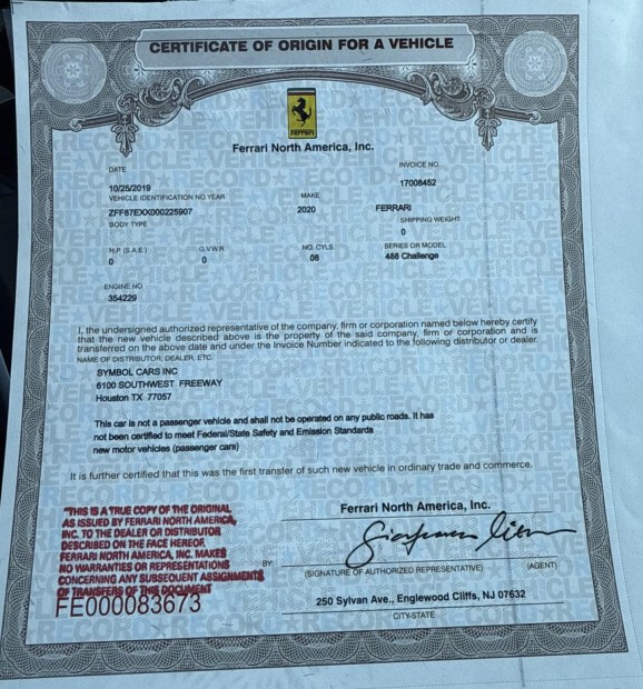 2020 Ferrari 488 Challenge EVO Race Car