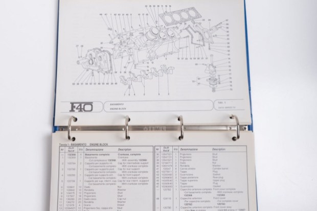 No Reserve: Ferrari F40 Spare Parts Catalog & Memorabilia