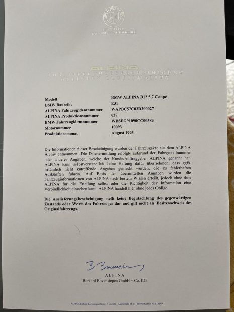 No Reserve: Ferrari Red 1993 Alpina B12 5.7 Coupe 6-Speed