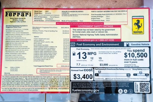 56-Mile Grigio Scuro 2022 Ferrari 812 GTS