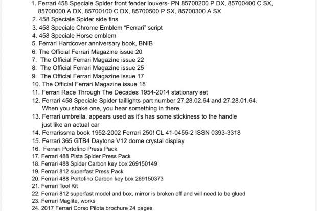 No Reserve: Ferrari Parts & Literature Collection