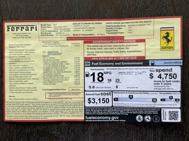 window_sticker_small-38720 13k-Mile 2017 Ferrari California T