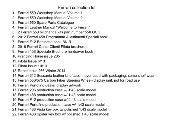 No Reserve: Collection of Ferrari Literature, Memorabilia, and Parts