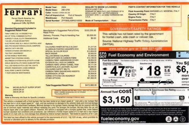 2024_ferrari_296-gtb_ferrari2029620window20sticker-17793-scaled-1-copy-2026-09-10-uqn-69389-1 298-Mile 2024 Ferrari 296 GTB